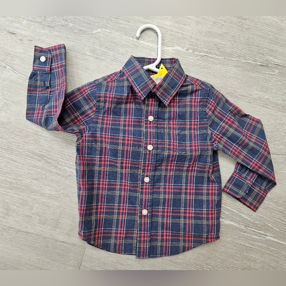 JANIE AND JACK Boys Plaid Button Up 12-18 Months - Picture 1 of 4